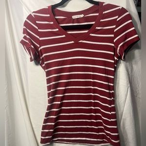 Heart and hips medium red and white striped t shirt